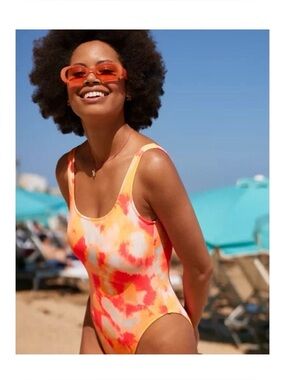 aerie Tie-Dye One-Piece Swimsuit in Orange and Pink